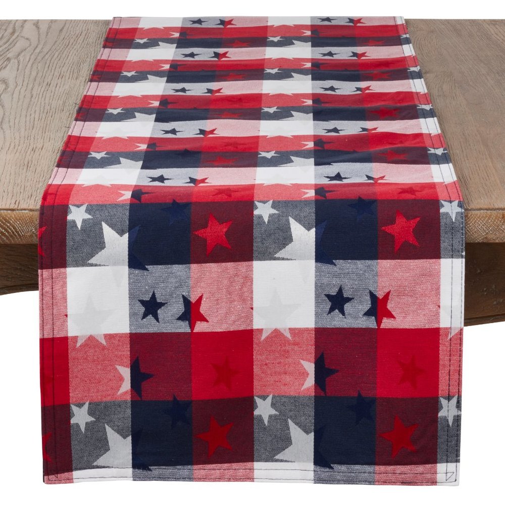 16” x 90” Table Runner Red White Blue Stars & Stripes Americana Checkered flag